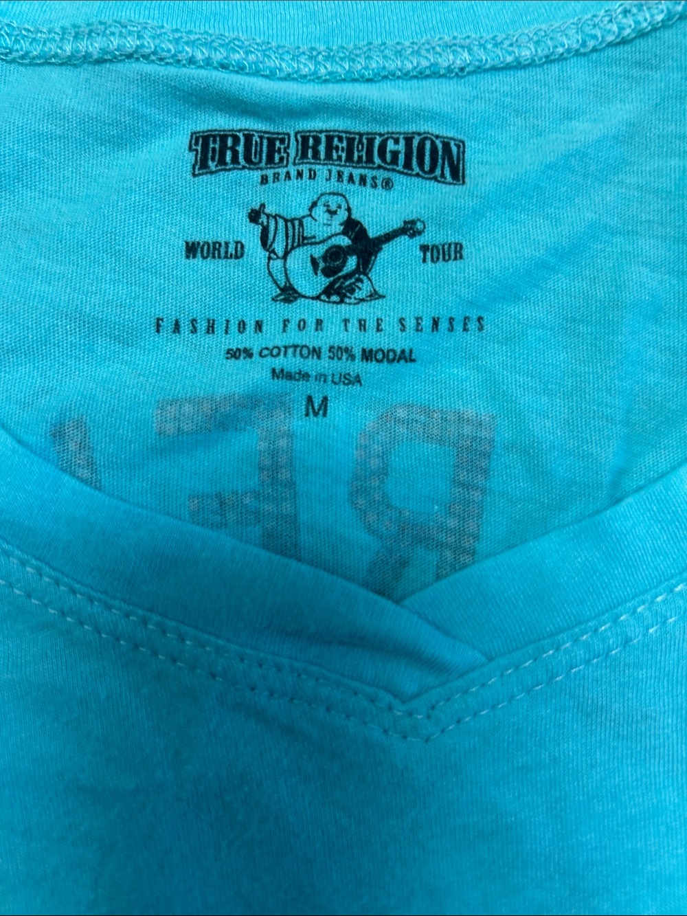 True Religion Turquoise V-Neck Sportswear Tee - Picture 3 of 3